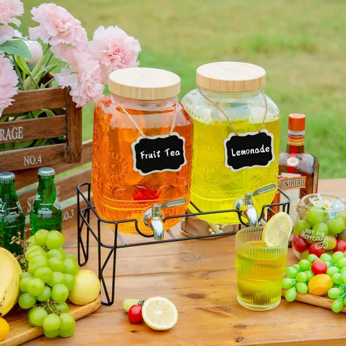 Vista 6 de Paquete de 2 dispensadores de bebidas de vidrio de 1 galón para fiestas, dispensador de bebidas con espita de acero inoxidable a prueba de fugas
