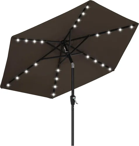 Vista 58 de ABCCANOPY Sombrillas solares duraderas para patio con 24 luces LED de 7.5 pies con 6 varillas resistentes (borgoña)
