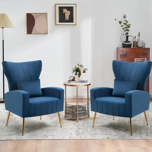 Vista 30 de ZJhome Sillas Modernas para Sala de Estar de Terciopelo Silla de Acento Sillón con Almohada Lumbar, Sillas de Dormitorio de Respaldo Alto Silla
