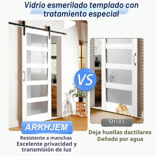 Vista 6 de Puerta corrediza de vidrio de 30 x 84 pulgadas, losas resistentes para puerta de granero, requiere montaje, puertas de granero para el hogar, 5