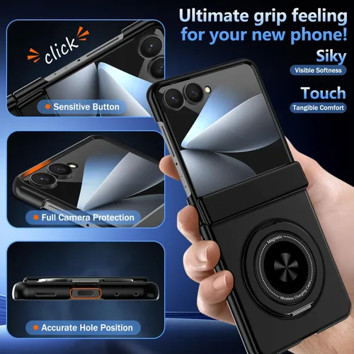 Vista 9 de Hekodonk Funda para Galaxy Z Flip 8 con soporte giratorio de 360º, compatible con MagSafe, protector de pantalla frontal, soporte de anillo Todo