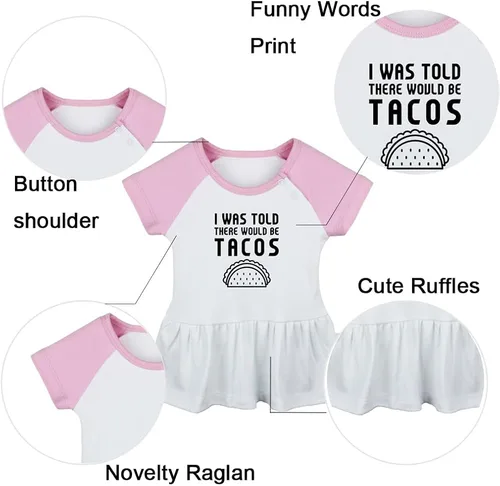 Vista 2 de iDzn Feed Me Tacos and Tell Me I'm Pretty & I was Told There Would Be Tacos Funny Dresses Infant Baby Girls Princess Dress