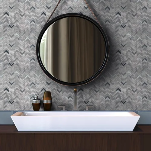 Vista 3 de Azulejo de espiga gris para salpicaduras de pelar y pegar, superficie de metal cepillado de aluminio autoadhesivo para azulejos de pared