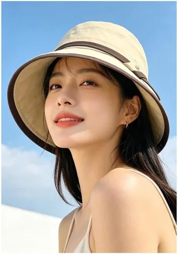 Vista 4 de Foldable Women's Sun Hat with Wide Brim, Adjustable Bucket in Breathable Polyester, UV Protection Fisherman Cap Mz2923 Beige