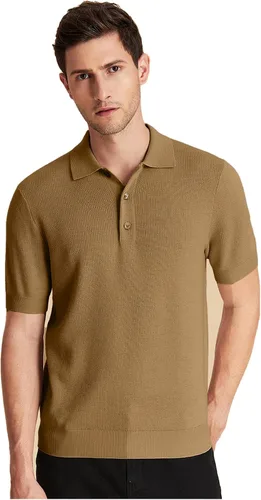 Vista 8 de GreenMount Men's Merino Wool Polo Shirt Jacquard Short Sleeve Soft Light Weight Azul