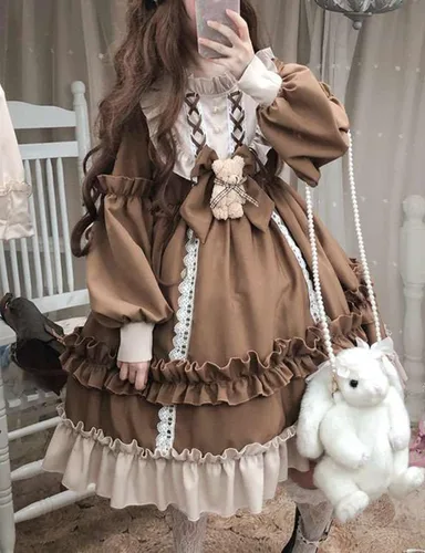 Vista 4 de Adove Vestido Kawaii Lolita para mujer, vestidos de Lolita de manga larga para adolescentes y niñas