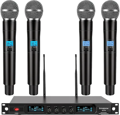Vista 8 de innopow Sistema de micrófono inalámbrico de 4 canales, micrófono inalámbrico de metal UHF cuádruple, 2 micrófonos de mano, 2 micrófonos de bolsillo