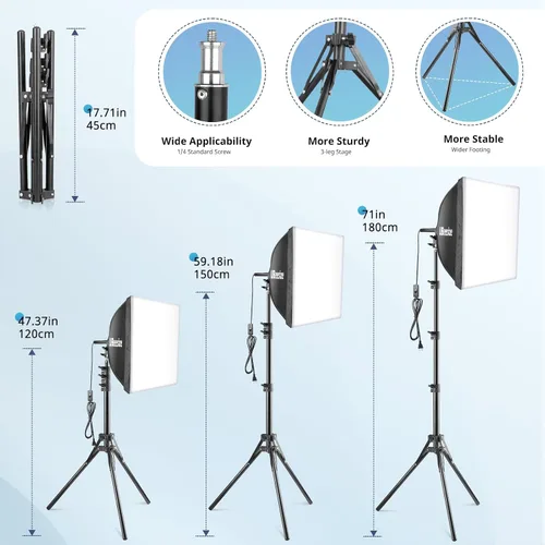Vista 5 de UBeesize Softbox Kit de Iluminación para Fotografía, Kit de Iluminación Continua de 16" x 16" con Bombilla de Socket E27 de 40W 6500K, Iluminación
