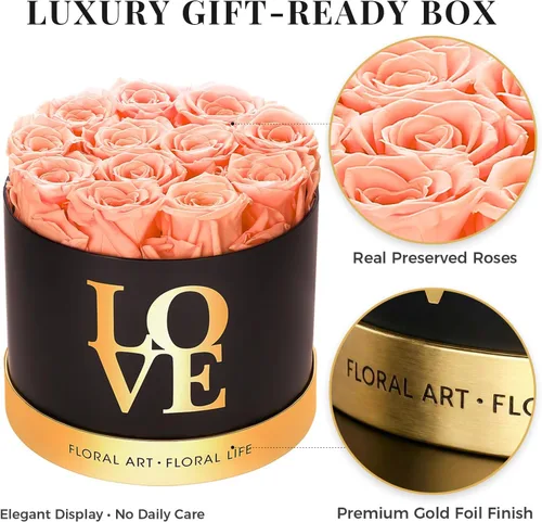 Vista 3 de Rosas preservadas en caja de regalo de lujo, 12 rosas eternas reales que duran hasta 3 años, flores eternas para mujeres, aniversario, cumpleaños