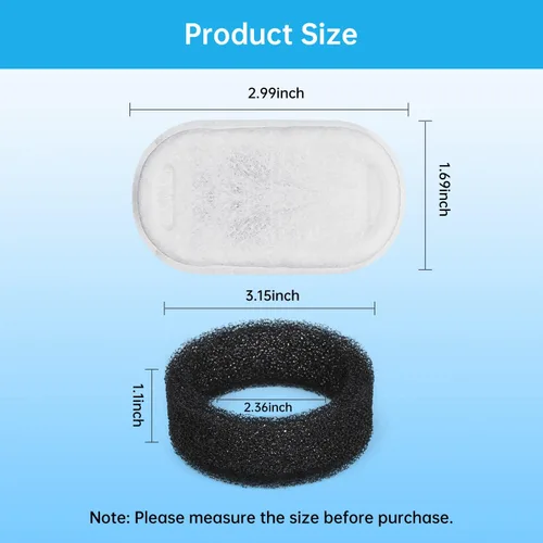 Vista 3 de Filtros de fuente de agua para gatos, paquete de 12 filtros de repuesto y esponjas de prefiltro para fuente de acero inoxidable de 3.2L/108 onzas