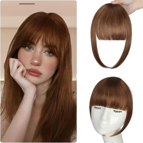 Vista 7 de Flequillo con clip, flequillo falso fácil de usar, flequillo de clip en flequillo, extensiones de cabello rubio francés, flequillo sintético