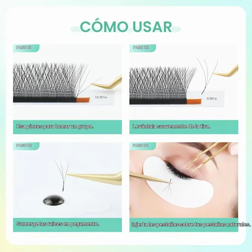 Vista 6 de NAGARAKU Extensiones de pestañas prefabricadas en abanico 3D W 0.05 C 0.315 0.05-C 3D W