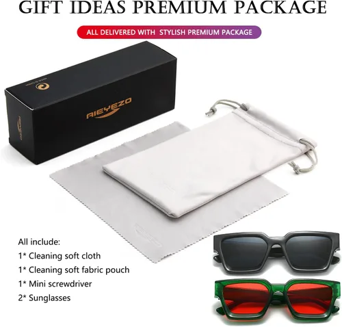 Vista 103 de AIEYEZO Gafas de sol cuadradas para mujeres y hombres, gafas de sol cuadradas con montura gruesa, estilo de diseñador simple
