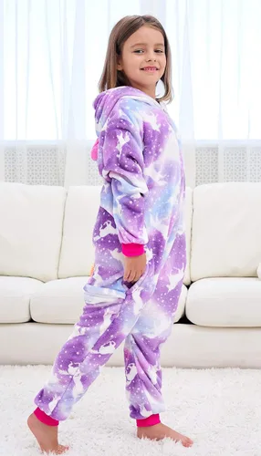 Vista 5 de Disfraz de unicornio con capucha para niñas, disfraz de una pieza para Halloween