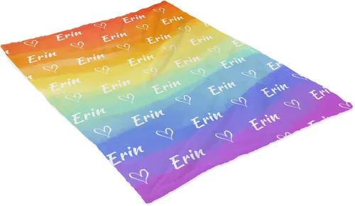 Vista 2 de Manta personalizada de corazón arcoíris con nombre de bebé, manta personalizada para regalo