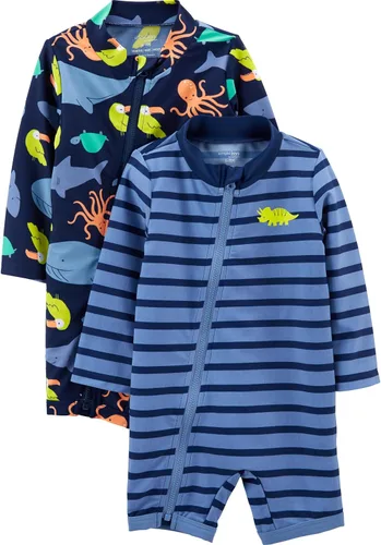 Vista 9 de Simple Joys by Carter's - Pack de 2 protectores de un solo pieza con cremallera para bebés y niños Azul /Rojo