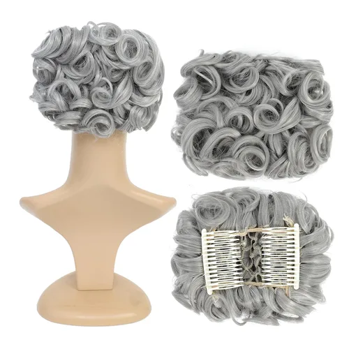 Vista 9 de SWACC Extensión de Moño de Cabello Rizado Corto y Desordenado, Peines de Cabello Fáciles de Estirar, Extensión de Cola de Caballo con Clip, Coletero