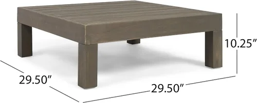 Vista 3 de GDFStudio Juego de sofá modular para exteriores con mesa auxiliar, 4 piezas, 3 plazas, madera de acacia, cojines para exteriores, gris y gris oscuro