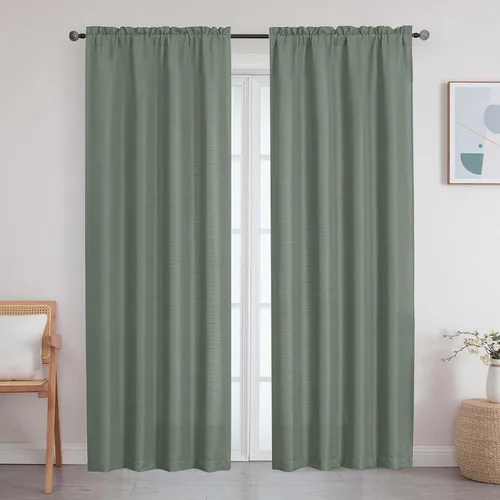 Vista 81 de Cortinas de lino para dormitorio y sala de estar de 96 pulgadas de largo, juego de 2 paneles, con bolsillo para cortinero, filtrado de luz, textura
