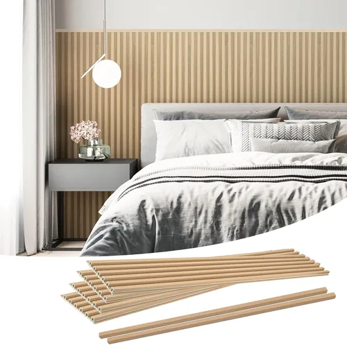 Vista 10 de Paneles de revestimiento de pared de listones de madera, paquete de 3 paneles de pared 3D de WPC insonorizados para decoración de pared