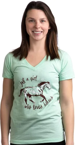 Vista 2 de Just a Girl Who Loves Horses - Camiseta con cuello en V para mujer joven