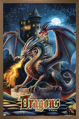 Vista 16 de Trends International PD Moreno - Póster de pared de castillo de dragón, 22.4 pulgadas de largo x 14.7 pulgadas, versión enmarcada en madera