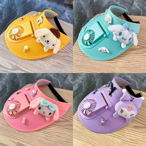 Vista 6 de Sombreros Kawaii con visera solar con ventilador, sombrero de visera de ventilador, sombreros refrescantes para mujereshombresniños para climas