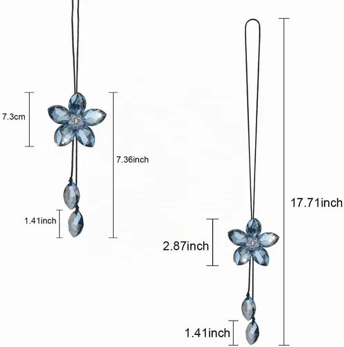 Vista 2 de Accesorio de pendiente decorativo, diseño de flor de cristal, para espejo retrovisor de vehículo, Azul