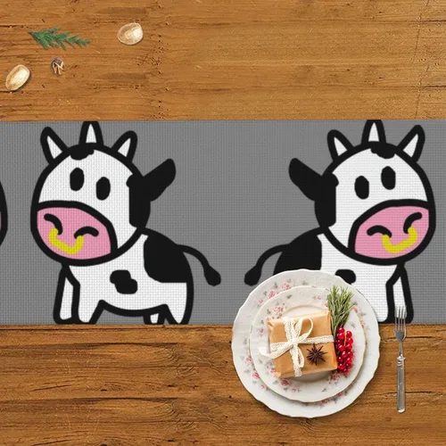 Vista 5 de Camino de mesa navideño de vaca linda, camino de mesa navideño, amplifica tu ambiente gastronómico