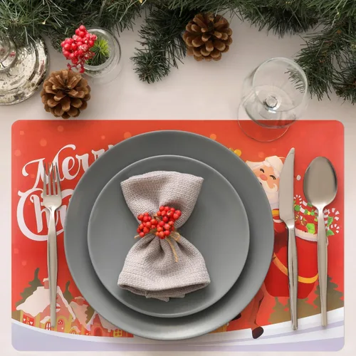Vista 5 de BESTONZON 6 manteles individuales de Navidad, resistentes al calor, impermeables, para decoración de mesa de comedor (17.3 x 11.8 pulgadas)