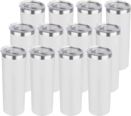 Vista 21 de HASLE OUTFITTERS Juego de vasos delgados de 20 onzas a granel, vasos delgados aislados de acero inoxidable con tapas, tazas de café reutilizables