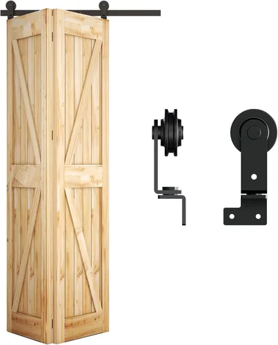 Vista 8 de CCJH Kit de herrajes para puerta corrediza de granero plegable de 3 pies/36 pulgadas, resistente para 2 puertas