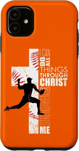 Vista 5 de iPhone 15 Naranja Cristiano Baseball Pitcher Regalos Adolescente Niños Hombres Teléfono Case