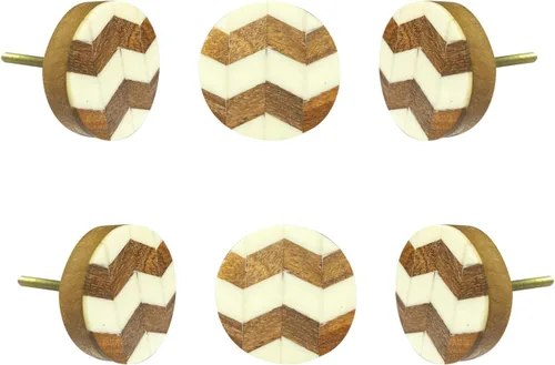 Vista 7 de Perilla Home Juego de 6 pomos de puerta de madera - Pomos decorativos ovalados con incrustación para puerta con mango, elegante adición