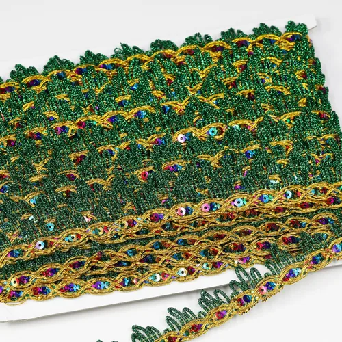 Vista 12 de Cinta de encaje trenzada de poliéster con lentejuelas plateadas brillantes 14 yardas 35mm de ancho para costura, manualidades, ropa, cortinas