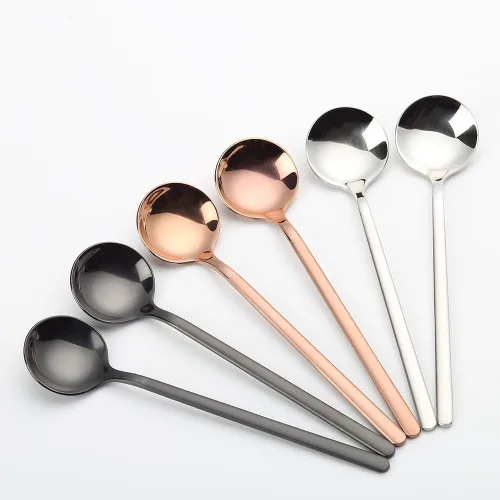 Vista 6 de 6 cucharas de café negras, cucharas de café espresso de acero inoxidable 18/8, mini cuchara de té Vogue de 5.2 pulgadas, cuchara pequeña agitadora