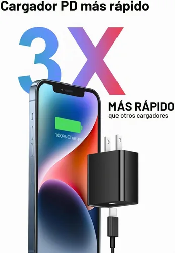Vista 2 de Cargador súper rápido para iPhone 14, 13, 12, 11, paquete de 20 W, cargador de pared USB C rápido de 20 W, con cable de carga rápida de 6 pies