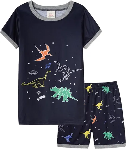 Vista 20 de MyFav - Pijamas para niños grandes de 2 piezas, pantalones cortos, lindos dibujos animados, ropa de dormir 4 piezas Alien