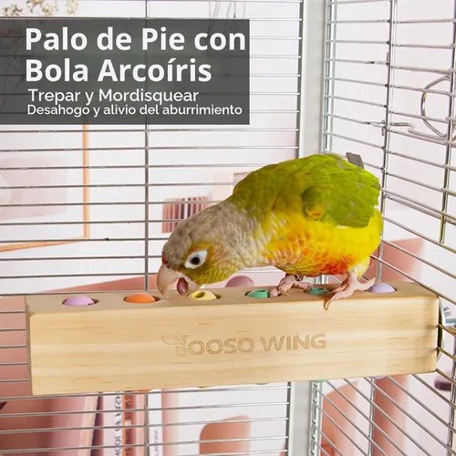 Vista 2 de Juguetes para pájaros y perca para pájaros, bloque de madera para masticar, juguete para forrajear y rompecabezas, accesorios para jaulas de pájaros