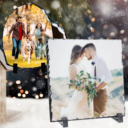 Vista 7 de Marco de piedra personalizado para fotos personalizadas, marcos de placa de pizarra de roca, regalos personalizados para bodas, familiares, mascotas