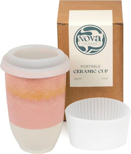 Vista 12 de NOVA CERAMICS Taza de viaje – Taza de viaje de cerámica con tapa – Taza de café de viaje única para llevar – Vaso de café apto para microondas