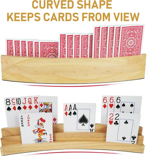 Vista 5 de LotFancy Juego de 2 portatarjetas para niños, adultos y personas mayores, juego de 2, 3 niveles, manos libres, tarjetero de madera curvado