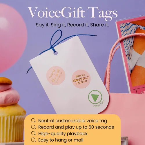 Vista 2 de VoiceGift Etiqueta: 1 paquete de etiqueta de felicitación de audio con grabadora de voz, tarjeta de regalo grabable con múltiples mensajes