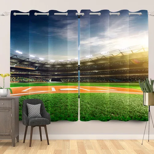 Vista 33 de Cortinas opacas de fútbol para dormitorio de niños, con temática deportiva, para sala de fútbol, cortinas de fútbol en blanco y negro