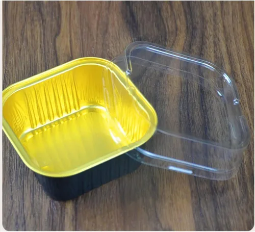 Vista 4 de 25 piezas de mini tazas cuadradas para hornear, mini moldes de papel de aluminio de 10 onzas con tapas, papel de aluminio para cupcakes, forros