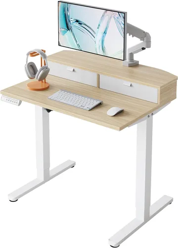 Vista 31 de HUANUO - Escritorio eléctrico de pie de 32 x 21 pulgadas con 2 cajones, compatible con montaje con abrazadera en C, escritorio de computadora