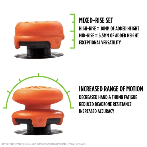 Vista 3 de KontrolFreek FPS Freek Vortex for Xbox One and Xbox Series X Controller Performance Thumbsticks 1 High-Rise Convex 1 Mid-Rise Concave Orange