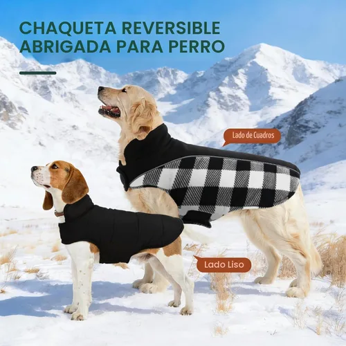 Vista 3 de Kuoser - Abrigo reversible para perros para climas fríos, abrigo de invierno impermeable reflejante para mascotas, abrigo para perros a cuadros