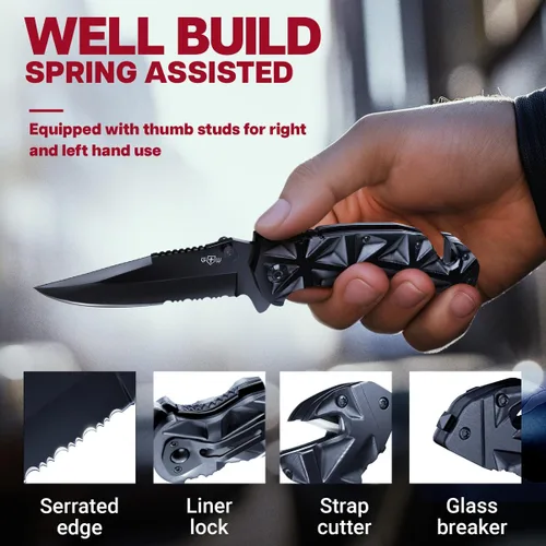 Vista 4 de Pocket Knife for Men - Serrated Sharp 3.5" Folding Blade - Multifunction Tool with Wire Cutter Glass Breaker - Perfect Knives for Outdoor Cooking