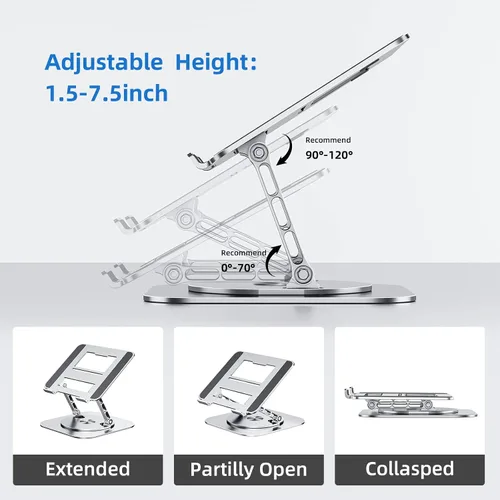 Vista 7 de MCHOSE Soporte para laptop con base giratoria de 360°, soporte plegable para computadora ajustable, diseño ergonómico compatible con MacBook Air